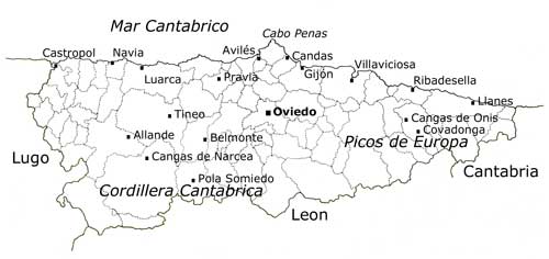 map of Asturias, Spain
